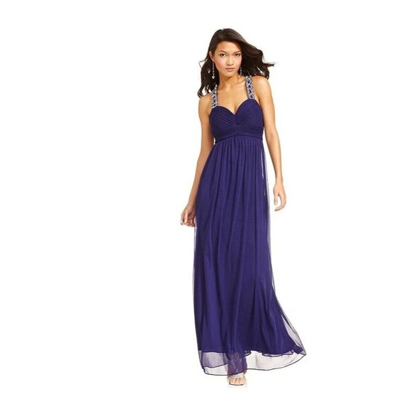 Betsy & Adam Evening Gown Maxi Dress Jeweled Beaded Straps Purple Size 8 - Picture 1 of 10
